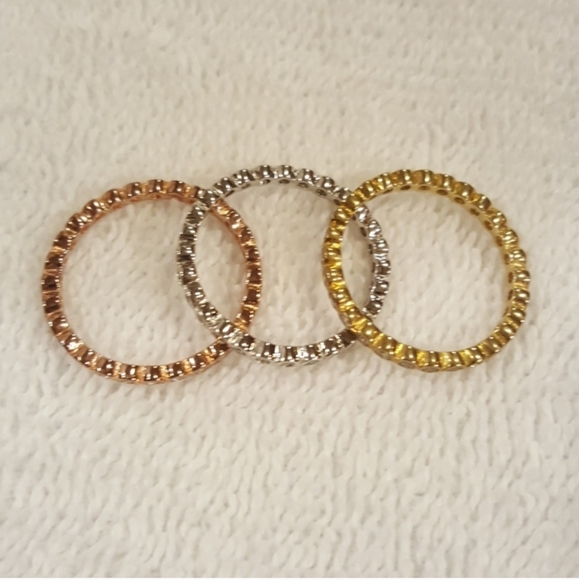 NWT 3 Tones 925 SS Stackable Eternity Rings - Picture 3 of 4